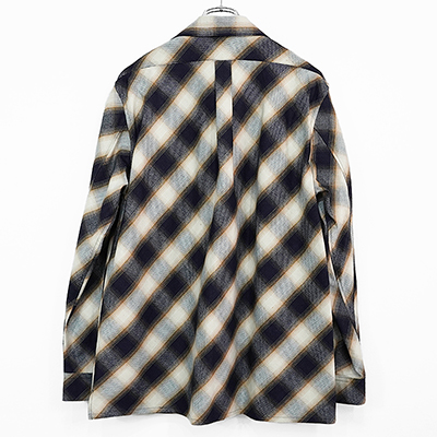 SUGARHILL [ INDIGO COTTON OMBRE PLAID OPEN COLLAR BLOUSE ]INDIGO&BROWN