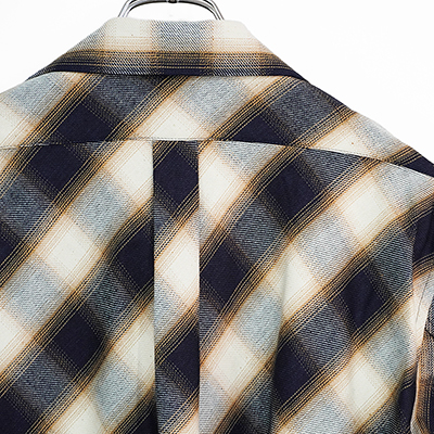 SUGARHILL [ INDIGO COTTON OMBRE PLAID OPEN COLLAR BLOUSE ]INDIGO&BROWN