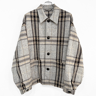 URU [ WOOL ALPACA CHECK COVERALL JACKET ] GRAY