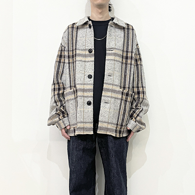 URU [ WOOL ALPACA CHECK COVERALL JACKET ] GRAY