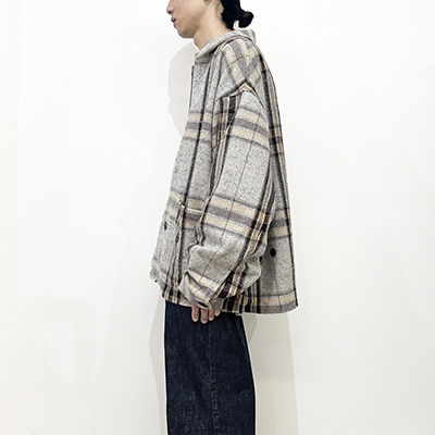URU [ WOOL ALPACA CHECK COVERALL JACKET ] GRAY