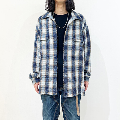 SUGARHILL [ INDIGO COTTON OMBRE PLAID PUNCHING BLOUSE ] INDIGO&BROWN