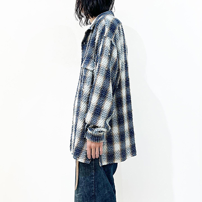 SUGARHILL [ INDIGO COTTON OMBRE PLAID PUNCHING BLOUSE ] INDIGO&BROWN