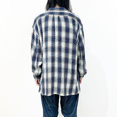 SUGARHILL [ INDIGO COTTON OMBRE PLAID PUNCHING BLOUSE ] INDIGO&BROWN