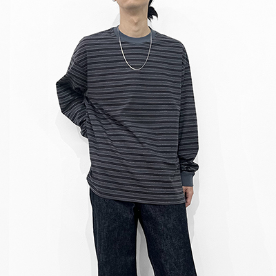 UNUSED [ US2469 (Long sleeve border T-shirt) ] CHARCOAL×BLACK