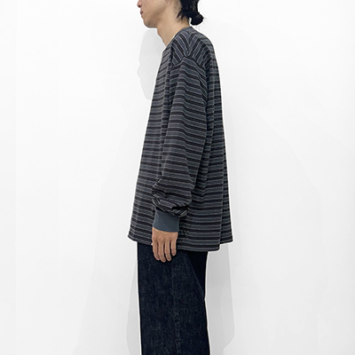 UNUSED [ US2469 (Long sleeve border T-shirt) ] CHARCOAL×BLACK