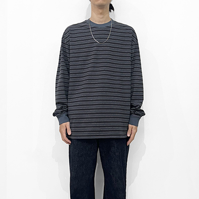 UNUSED [ US2469 (Long sleeve border T-shirt) ] CHARCOAL×BLACK