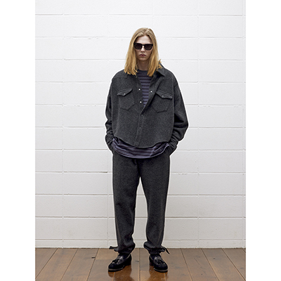 UNUSED [ US2469 (Long sleeve border T-shirt) ] CHARCOAL×BLACK