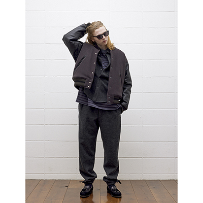 UNUSED [ US2469 (Long sleeve border T-shirt) ] CHARCOAL×BLACK