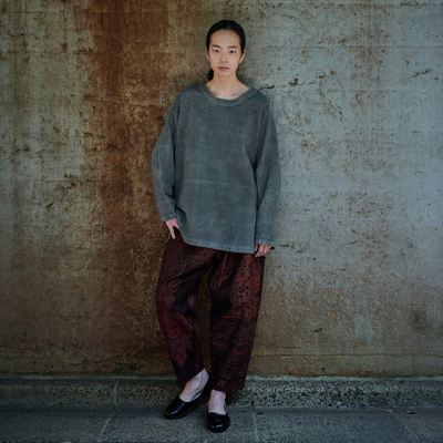 YANTOR [ Sumi-Dyed 6ply Khadi Long Pullover ] SUMI-GRAY