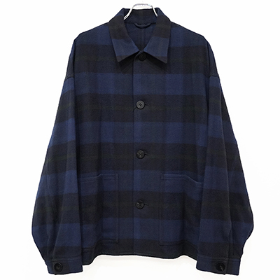 URU [ COTTON NEL CHECK COVERALL JACKET ] NAVY