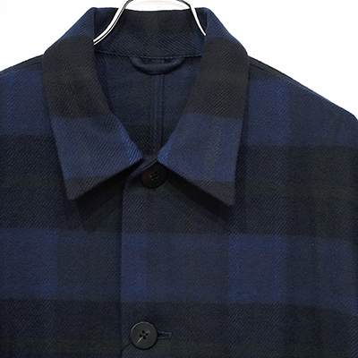 URU [ COTTON NEL CHECK COVERALL JACKET ] NAVY