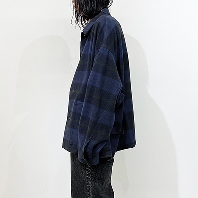 URU [ COTTON NEL CHECK COVERALL JACKET ] NAVY