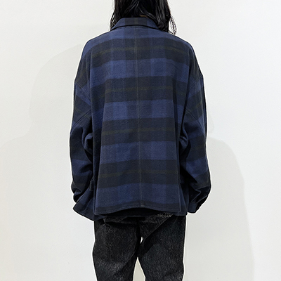 URU [ COTTON NEL CHECK COVERALL JACKET ] NAVY