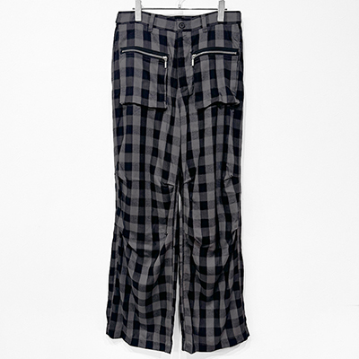 MATSUFUJI [ Herringbone Weave Check Wide Cargo Trousers ] BLACK