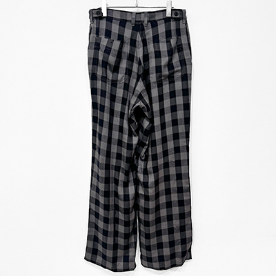MATSUFUJI [ Herringbone Weave Check Wide Cargo Trousers ] BLACK