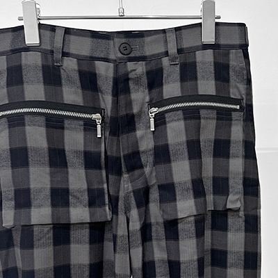 MATSUFUJI [ Herringbone Weave Check Wide Cargo Trousers ] BLACK