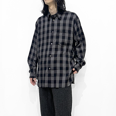 MATSUFUJI [ Herringbone Weave Utility Check Shirt ] BLACK