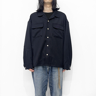 refomed [ WRIST PATCH OPEN COLLAR SHIRT ] NAVY