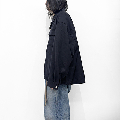 refomed [ WRIST PATCH OPEN COLLAR SHIRT ] NAVY