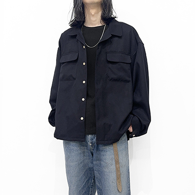 refomed [ WRIST PATCH OPEN COLLAR SHIRT ] NAVY
