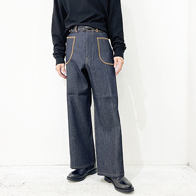 Sasquatchfabrix. [ DENIM FLARE PANTS "INSIDE OUT" ] NAVY