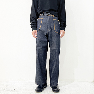 Sasquatchfabrix. [ DENIM FLARE PANTS "INSIDE OUT" ] NAVY