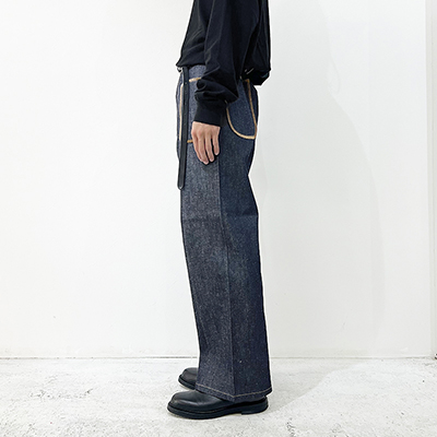 Sasquatchfabrix. [ DENIM FLARE PANTS "INSIDE OUT" ] NAVY