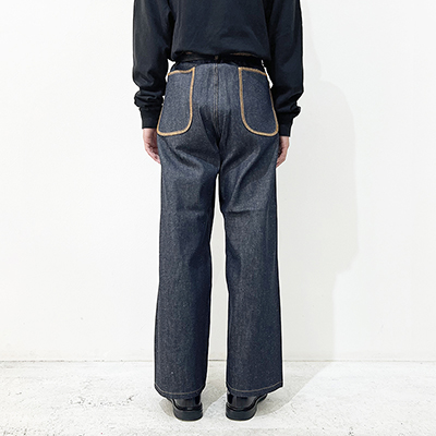 Sasquatchfabrix. [ DENIM FLARE PANTS "INSIDE OUT" ] NAVY