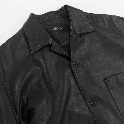 ESSAY [ SHADOW BLACK OPEN COLLAR SHIRT (SH-1) ] BLACK LEATHER