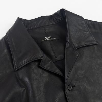 ESSAY [ SHADOW BLACK OPEN COLLAR SHIRT (SH-1) ] BLACK LEATHER