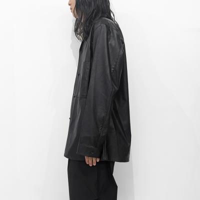 ESSAY [ SHADOW BLACK OPEN COLLAR SHIRT (SH-1) ] BLACK LEATHER