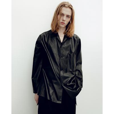ESSAY [ SHADOW BLACK OPEN COLLAR SHIRT (SH-1) ] BLACK LEATHER