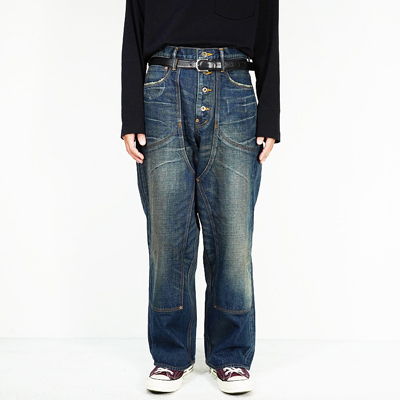 SUGARHILL [ MUSTY FADED DOUBLE KNEE DENIM PANTS ] FADED INDIGO