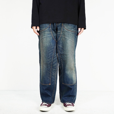 SUGARHILL [ MUSTY FADED DOUBLE KNEE DENIM PANTS ] FADED INDIGO