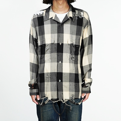 SUGARHILL [ BLOCK CHECK CRASHED SHIRT ] BLACK AND WHITE