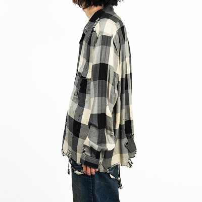 SUGARHILL [ BLOCK CHECK CRASHED SHIRT ] BLACK AND WHITE