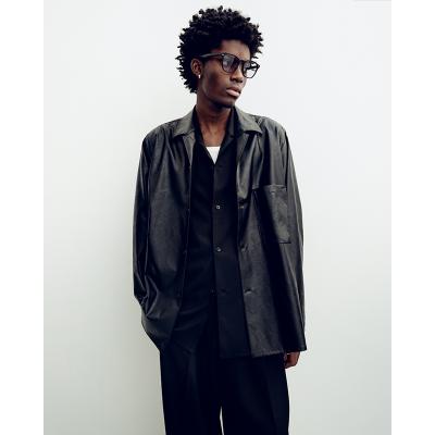 ESSAY [ WOOL OPEN COLLAR SHIRT (SH-1) ] BLACK WOOL