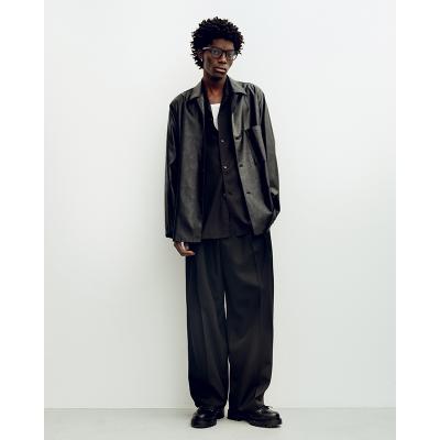 ESSAY [ WOOL OPEN COLLAR SHIRT (SH-1) ] BLACK WOOL