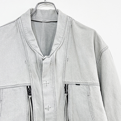 ESSAY [ FOLD COLLAR DENIM JACKET (J-1) ] BLEACH BLACK