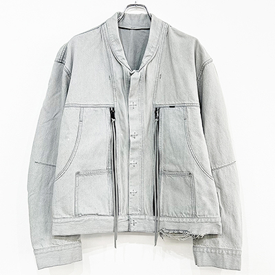 ESSAY [ FOLD COLLAR DENIM JACKET (J-1) ] BLEACH BLACK