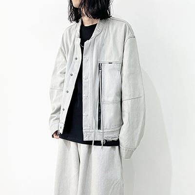 ESSAY [ FOLD COLLAR DENIM JACKET (J-1) ] BLEACH BLACK