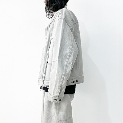 ESSAY [ FOLD COLLAR DENIM JACKET (J-1) ] BLEACH BLACK