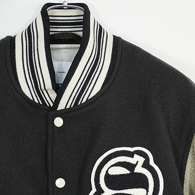 SUGARHILL [ GILL LEATHER STADIUM JACKET ] PALE BLACK × WHITE GILL