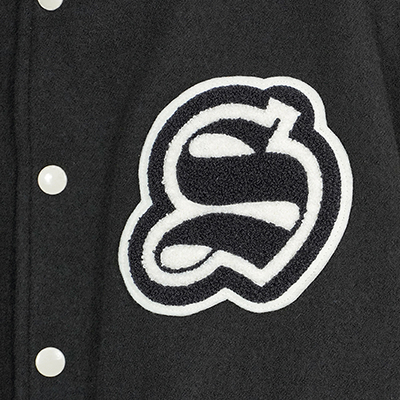 SUGARHILL [ GILL LEATHER STADIUM JACKET ] PALE BLACK × WHITE GILL