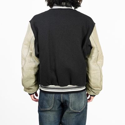 SUGARHILL [ GILL LEATHER STADIUM JACKET ] PALE BLACK × WHITE GILL