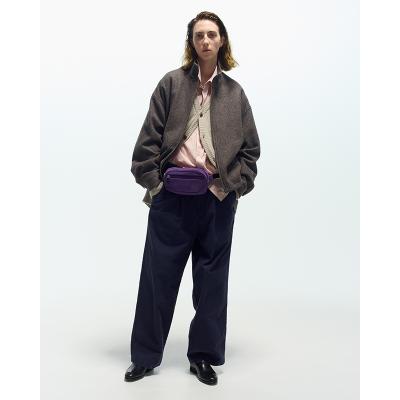 URU [ COTTON BACKSATIN 2 TUCK PANTS ] NAVY