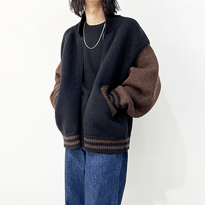 refomed [ STADIUM KAUCHIN KNIT ] NAVY×BROWN