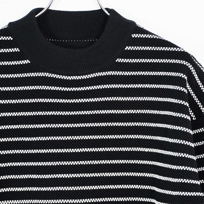 crepuscule [ Moss stitch Moc Neck L/S sweat ] BLACK×WHITE