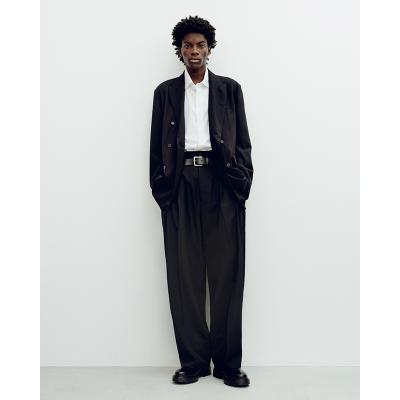 ESSAY [ WOOL GABARDINE WIDE STRAIGHT TROUSERS (P-1) ] BLACK